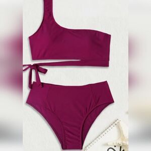 Purple High-Waisted Bikini Set with Sports Bra Top